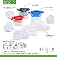 Vista 6 de Tovolo Juego de 4 moldes de hielo artesanales para cócteles de whisky y bourbon, cubitos de hielo en forma de corazón, diamante, rosa, alegría