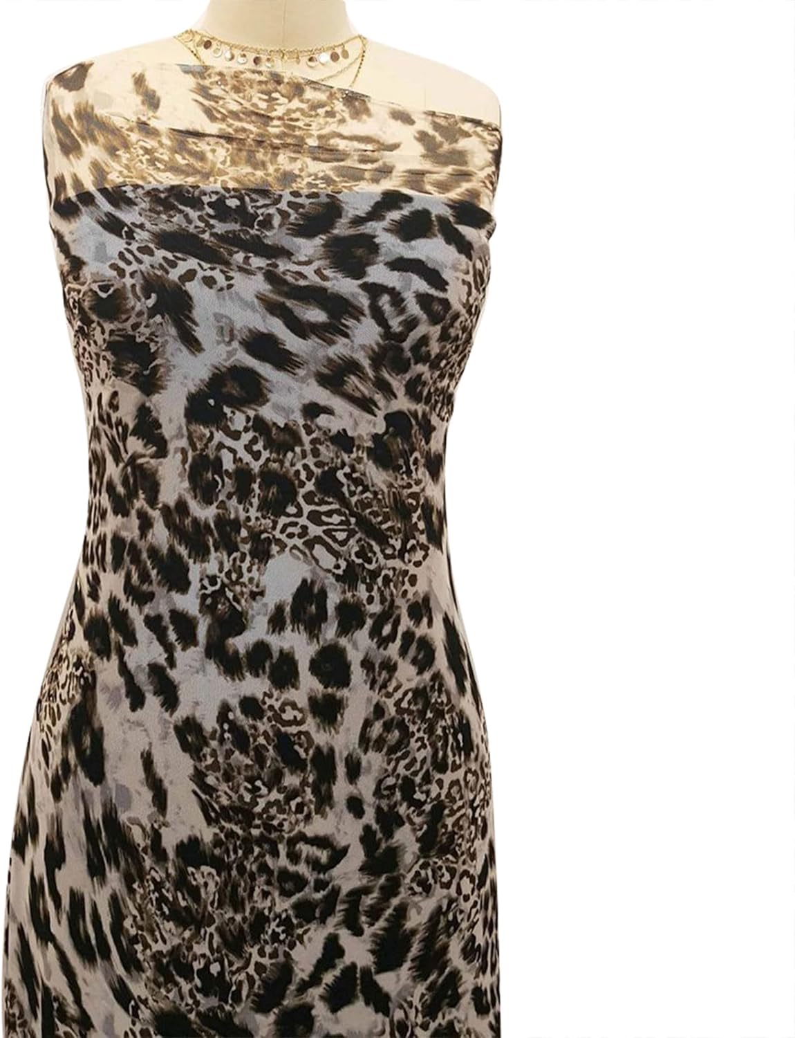 Off White Coffee Leopard Print Poly Spandex Power Mesh Fabric by The Yard