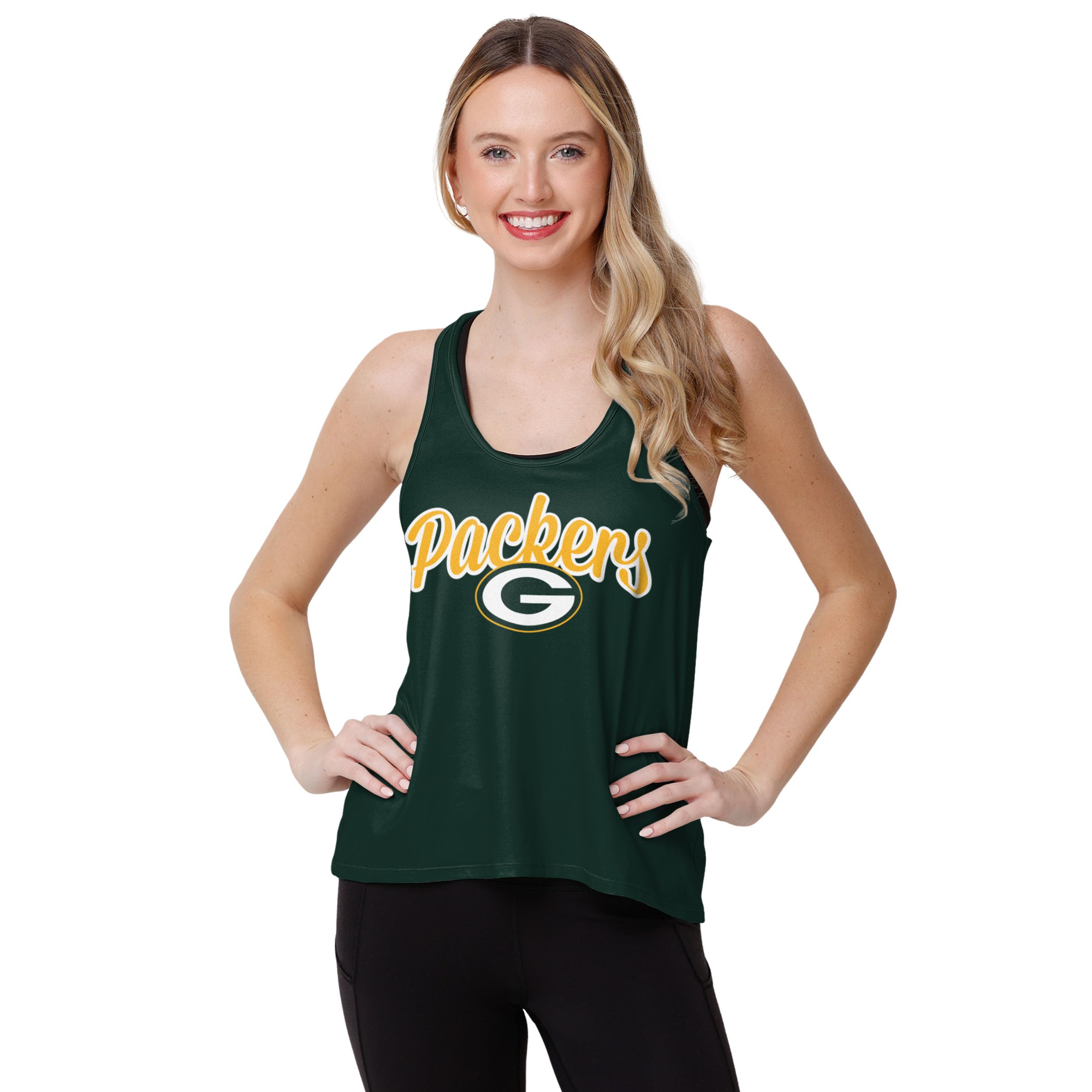 FOCO NFL Womens NFL Ladies Fashion Wordmark Team Stripe Sleeveless Tank Top Shirt