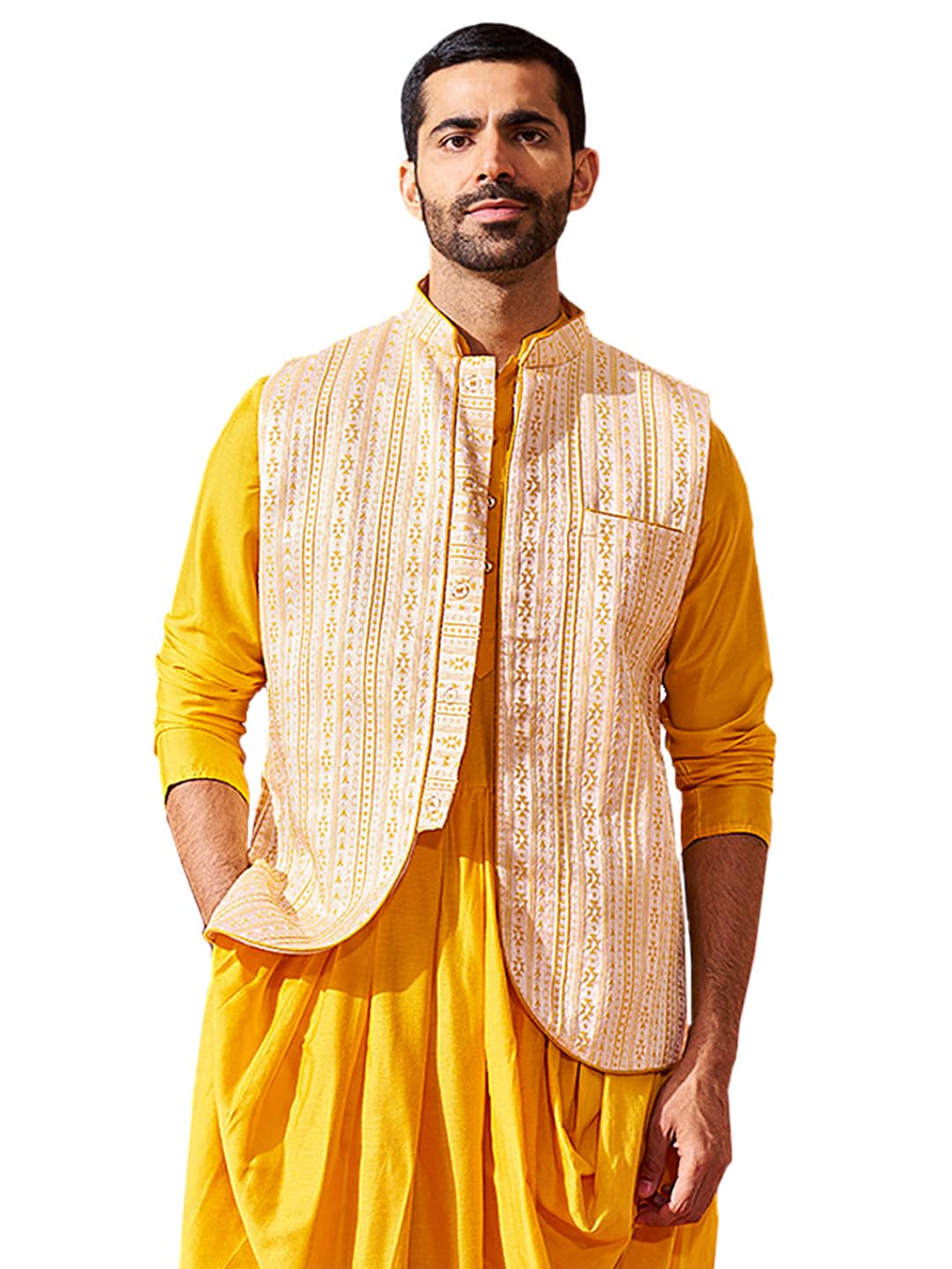 vastramay Men's - Nehru Jacket, Silk Blend Jacquard Nehru Jacket for Men, Traditional Indian Festive & Ethnic Wear | Perfect for Navratri-picture-33
