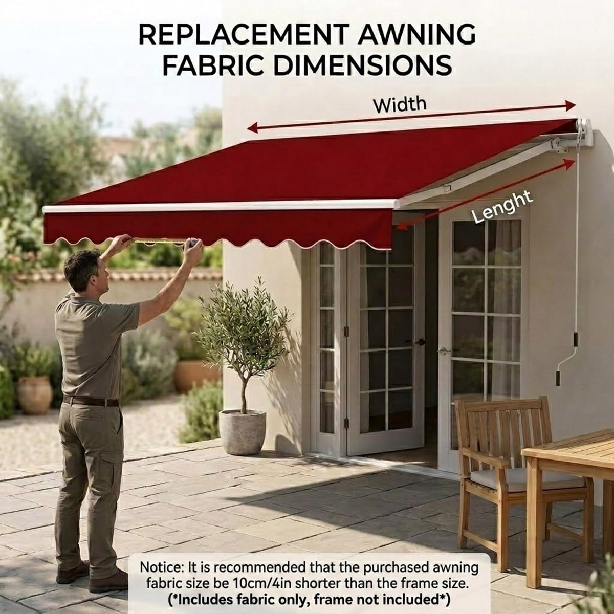 Toile de Remplacement pour Store Banne Rétractable, Tissu Imperméable et Anti-UV, Toile de Rechange pour Auvent de Terrasse Extérieur Protection Solaire Jardin, Toile Seule