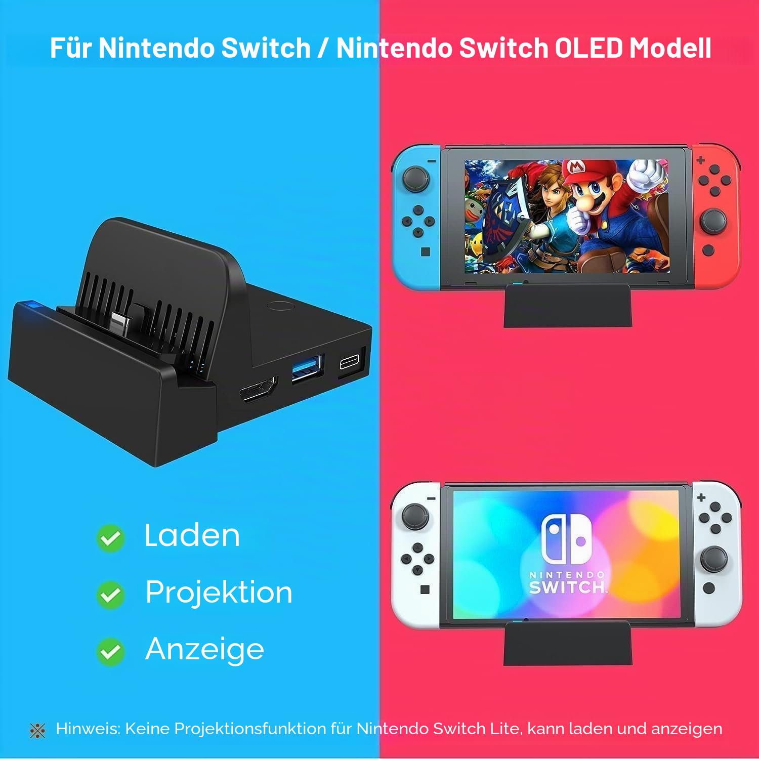 Ponkor Switch TV Docking Station, S Witch/S Witch OLED TV Dock Ladestation, S Witch/S Witch OLED 4K HDMI Adapter Ladestation mit 4K HDMI Schnittstelle,USB 3.0 und Type-C Port