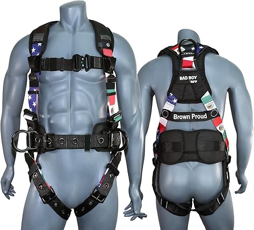 Miniatura 7 de AFP Protección contra caídas - Arnés de seguridad reflectante de alta visibilidad de color lima y negro, hombros ventilados y acolchados, piernas y