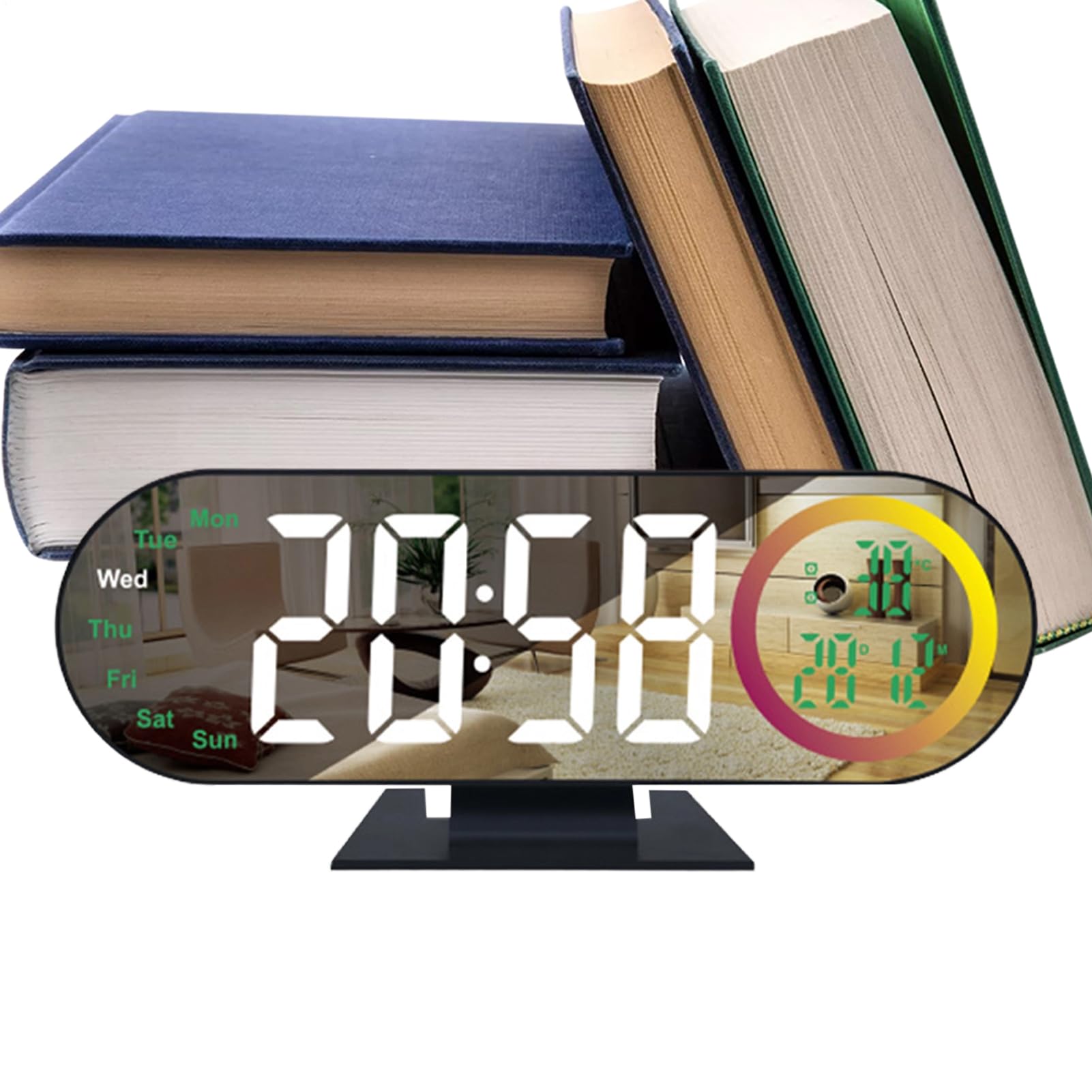 Despertador digital espejo LED con hora y fecha para mesita de noche