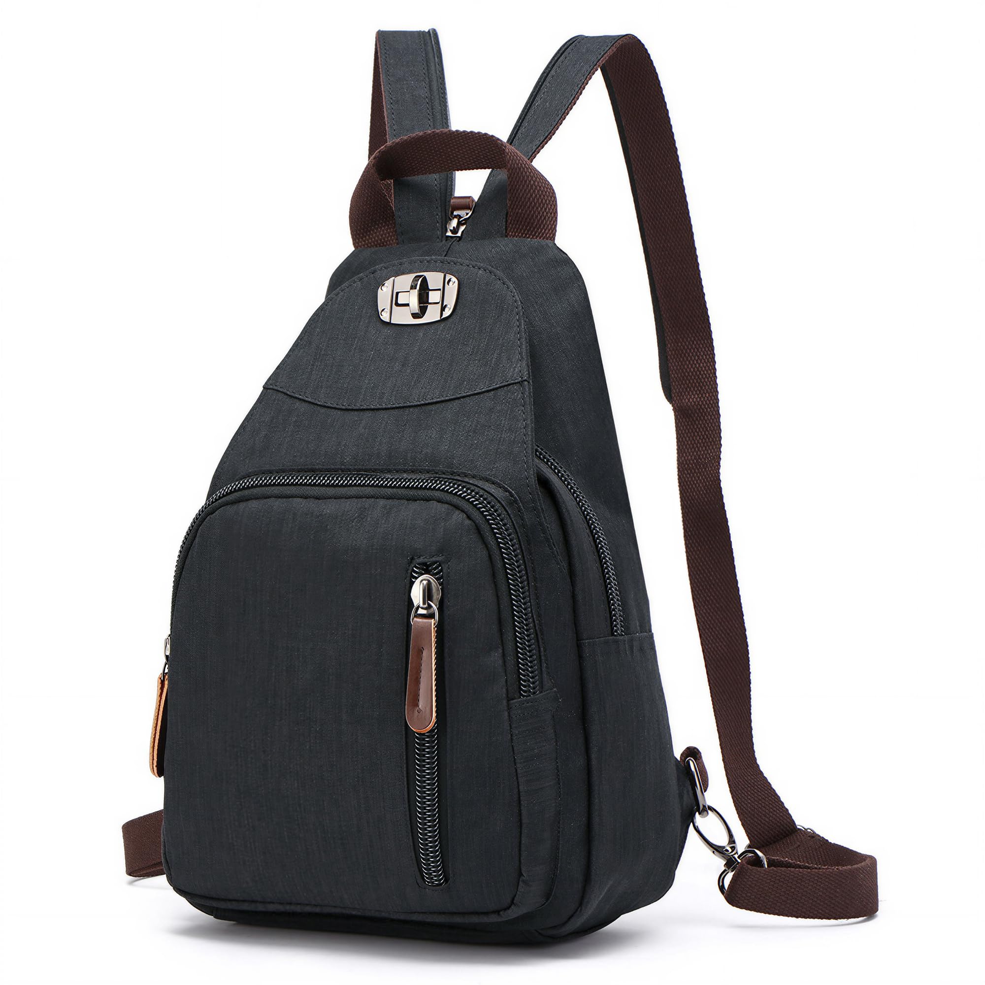 Borsa Tracolla Donna Zaino Borsa Sul Petto Antifurto Leggero Impermeabile Crossbody Bag Per Sportiva Ciclismo Viaggio Nero