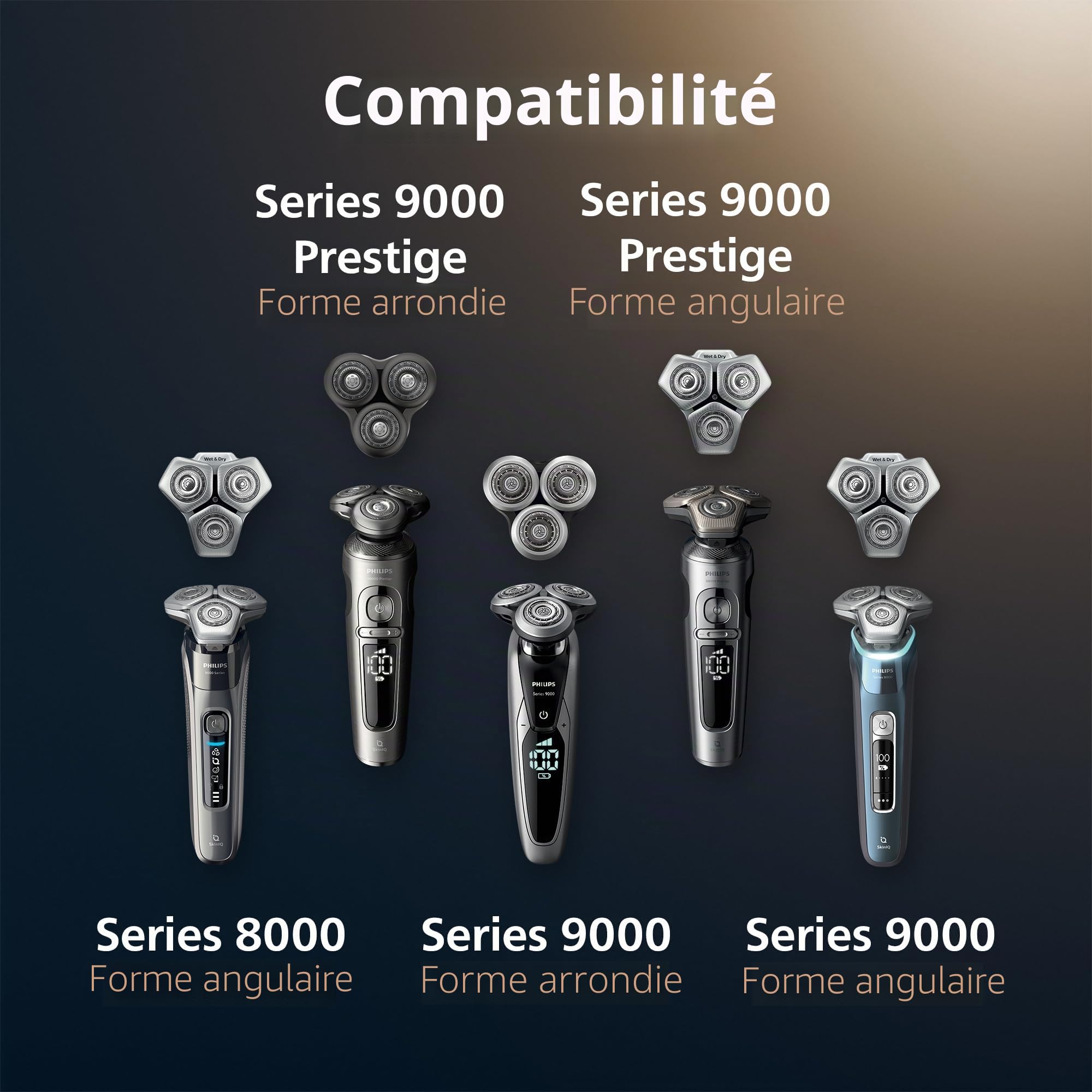 Philips Norelco SH91/52 Têtes de rasage de rechange compatibles avec Norelco Shaver Series S9000 et 9000 Prestige, dernière version pour SH90/70, SH98/70 et SH98/80