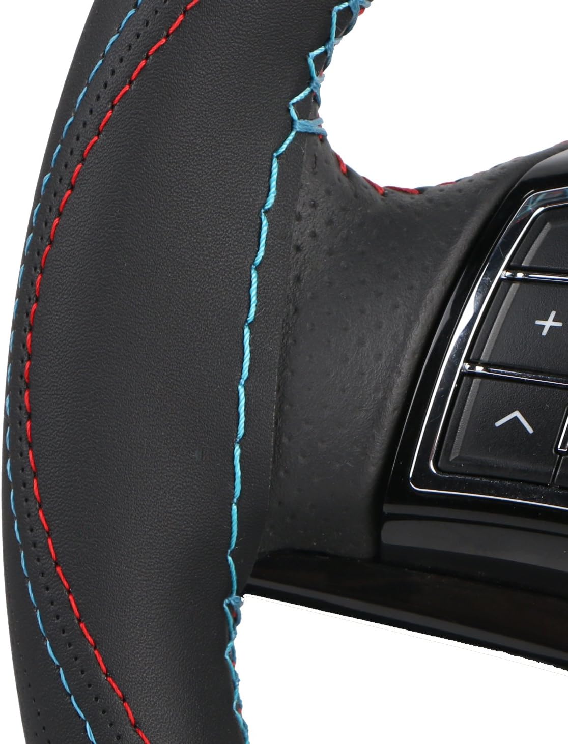 Artificial Leather Wheel Steering Cover Stitch On Wrap with Needle & Thread DIY 15.7 Inch Red and Blue Splice for Pajero Etc