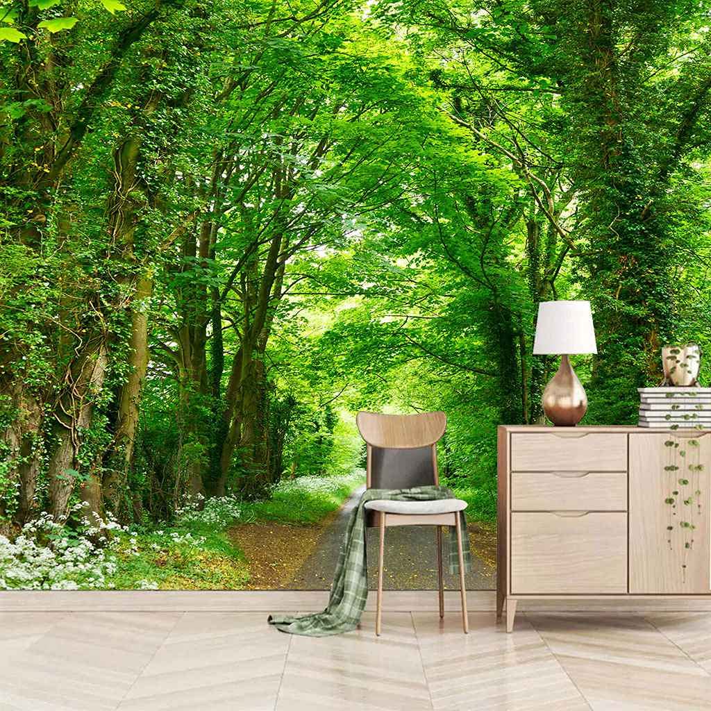 Papier peint panoramique forêt 3D en toile de canevas adhésive premium