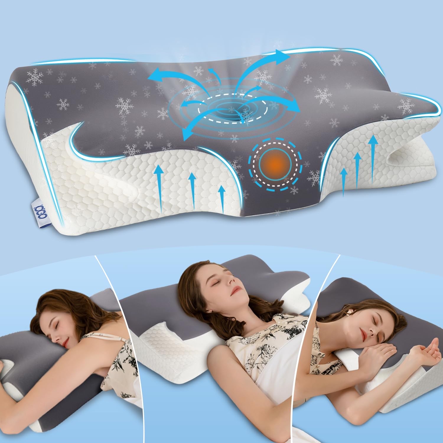 Nackenkissen Kopfkissen Nackenschmerzen, Ergonomisches Memory Foam Nackenstützkissen, Orthopädische Kissen Gegen Nackenschmerzen, Schlafkissen für Seitenschläfer Rücken & Bauchschläfer 65x40x11/14cm
