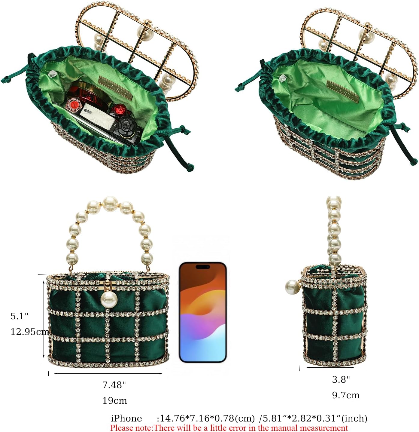 CARIEDO Evening Handbag Women Clutch Purses with Pearl Diamonds for Wedding Prom Birthday Party Dinner Accessories | with Pearl Diamonds, for Wedding, Prom, Birthday Party, Dinner, Accessories - Image 4