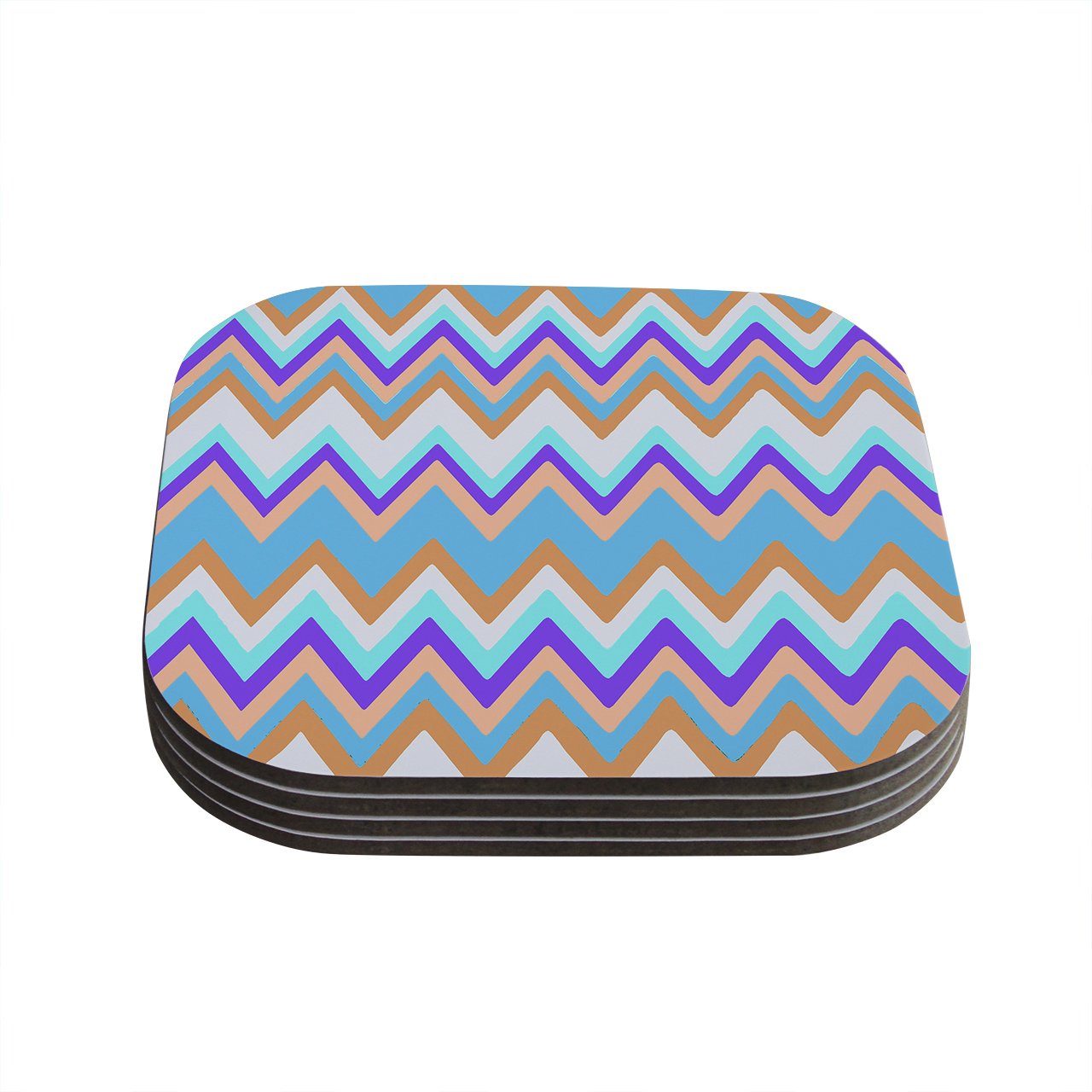 KESS InHouseNika Martinez "Girly Surf Chevron" Coasters, 4 by 4-Inch, Blue/Purple, Set of 4