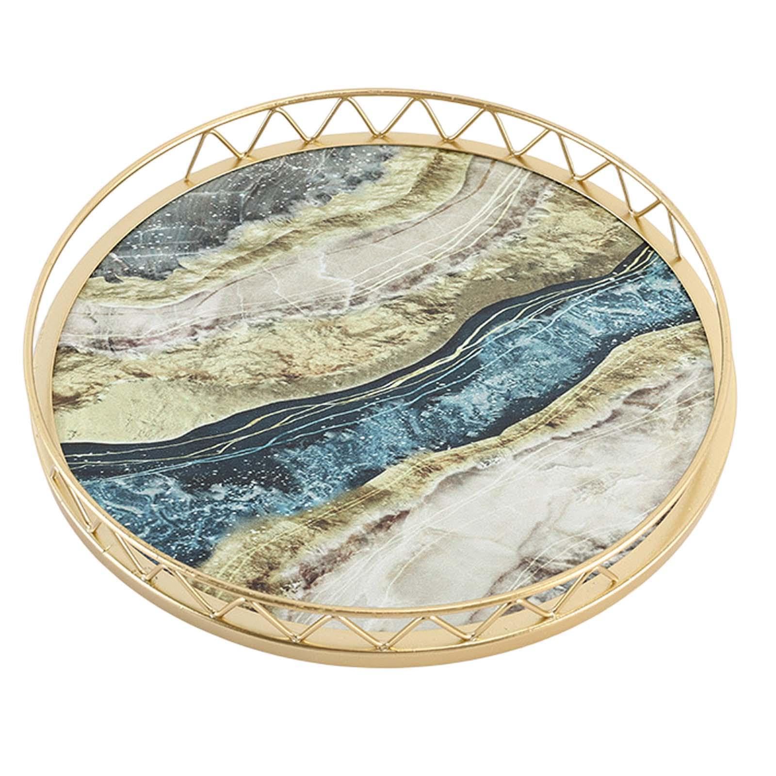 PIXZCSA Serving Tray Storage Platter Marble Texture Bold Showcasing Desserts And Snacks Serving Tray Storage Platter Cake Food Bold Border Desktop Organizer, Lake Large, 25.5x3cm