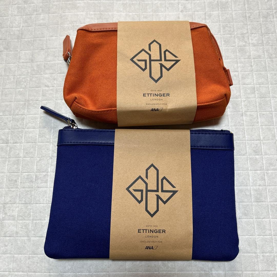 ETTINGER ポーチ 2個セット ネイビー グレー Amazon.co.jp: ANA ビジネスクラスアメニティ エッティンガー ポーチ 2