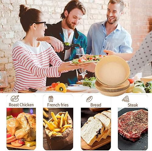 Miniatura 6 de Forro de papel desechable para freidora de aire, revestimientos de papel redondos antiadherentes, con 100 guantes desechables, para freidora de