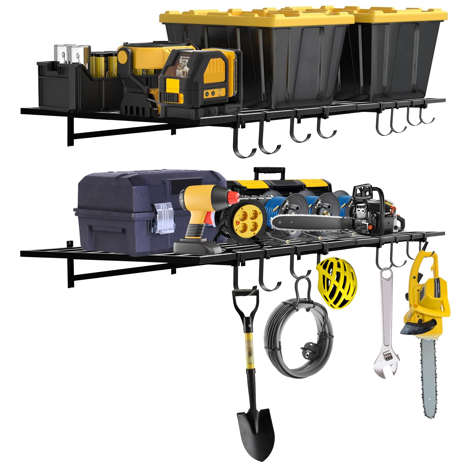 Set di 2 mensole da parete per garage - Scaffali in metallo pesante - Portata 400kg - Ganci inclusi - Soluzione salvaspazio per garage, officina, casa - Montaggio a muro facile - 2*4ft 2pcs