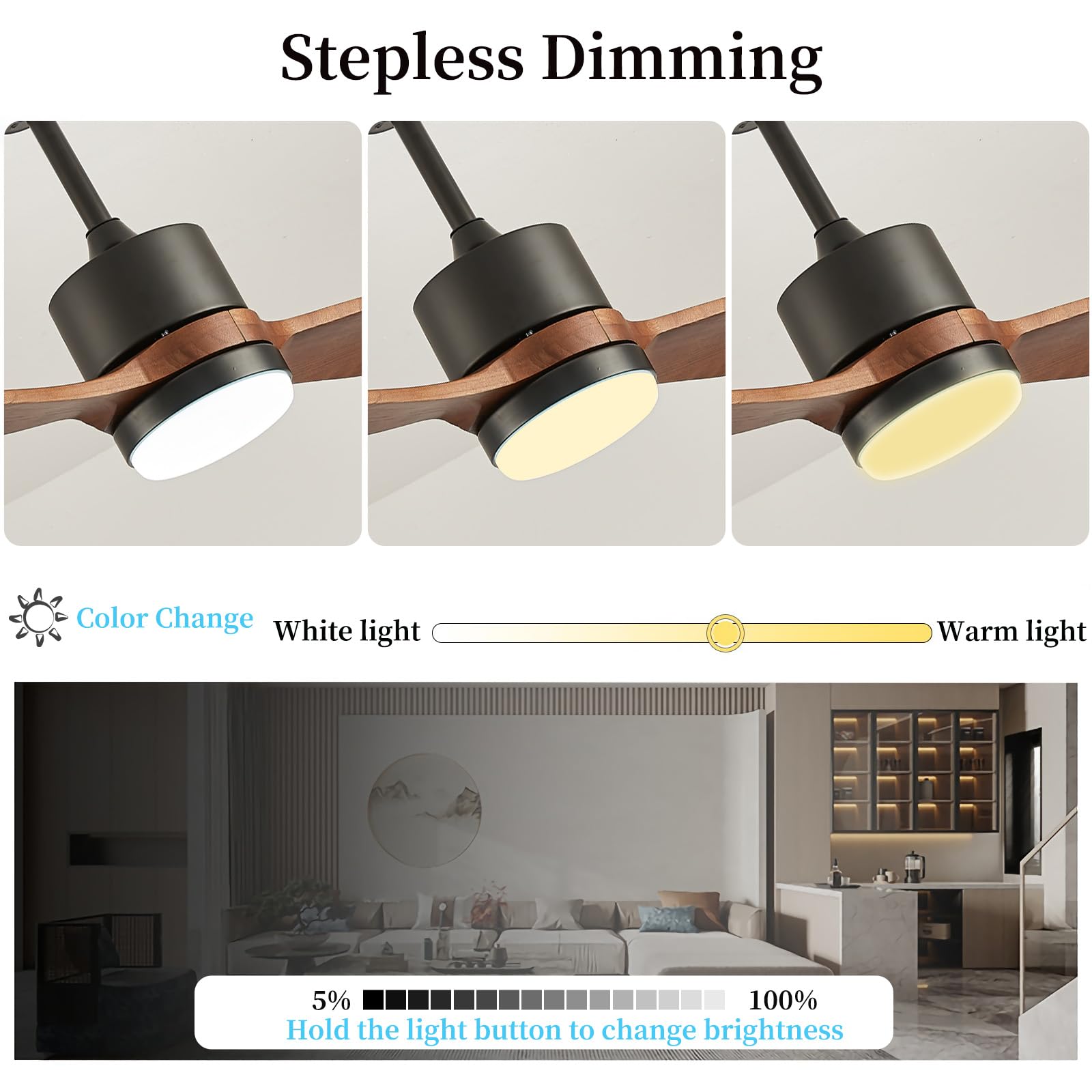 Lustre Ventilateur De Plafond LED Avec Telecommande Silencieux 6 Vitesses Réglable Suspension Luminaire Pour Chambre Salon Réversible 2 Bois Pales Plafonnier Ventilateur Design-A||106CM