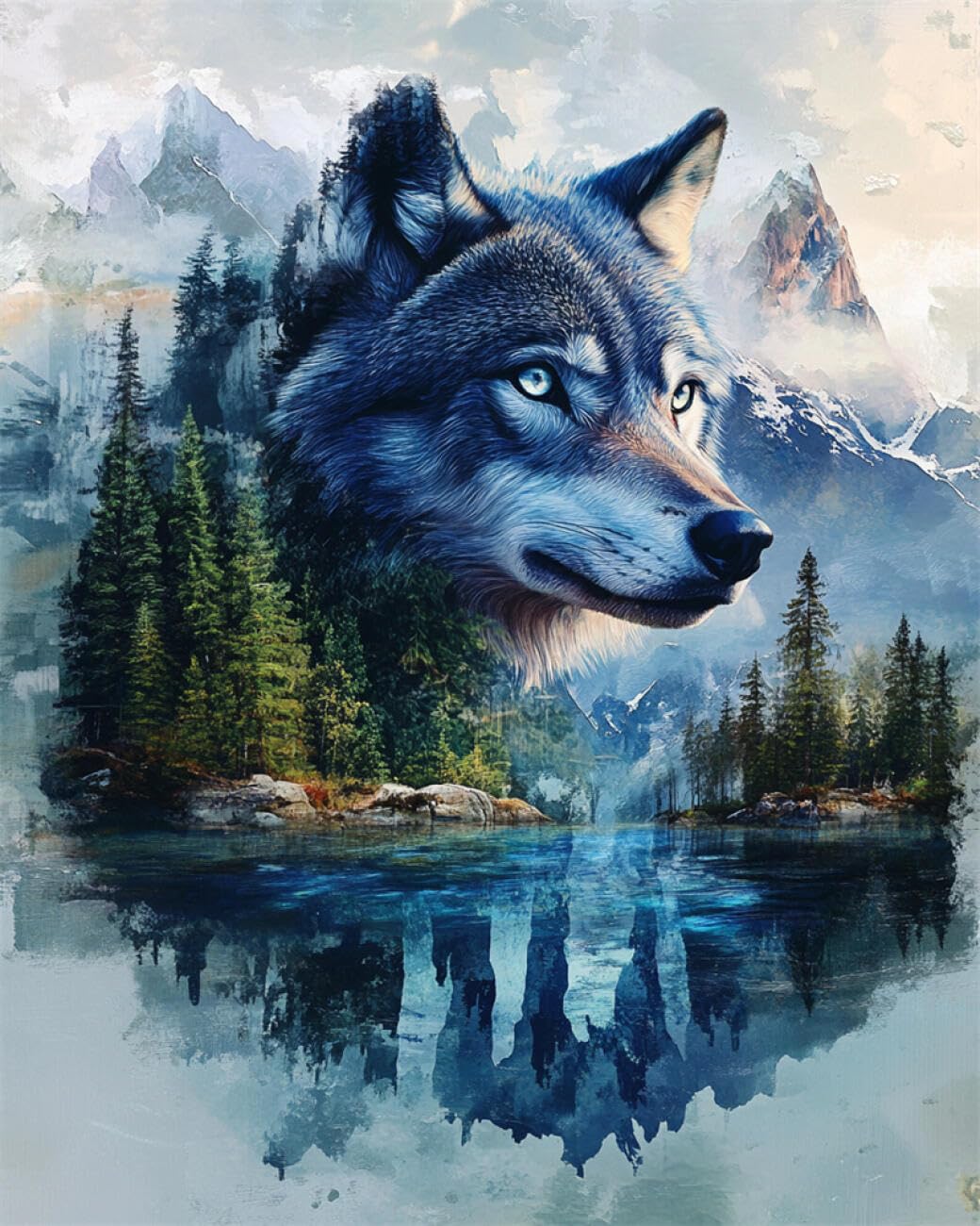 RKFLGEW DIY Embroidery Beads Set Mountains and Wolves 30x40cm
