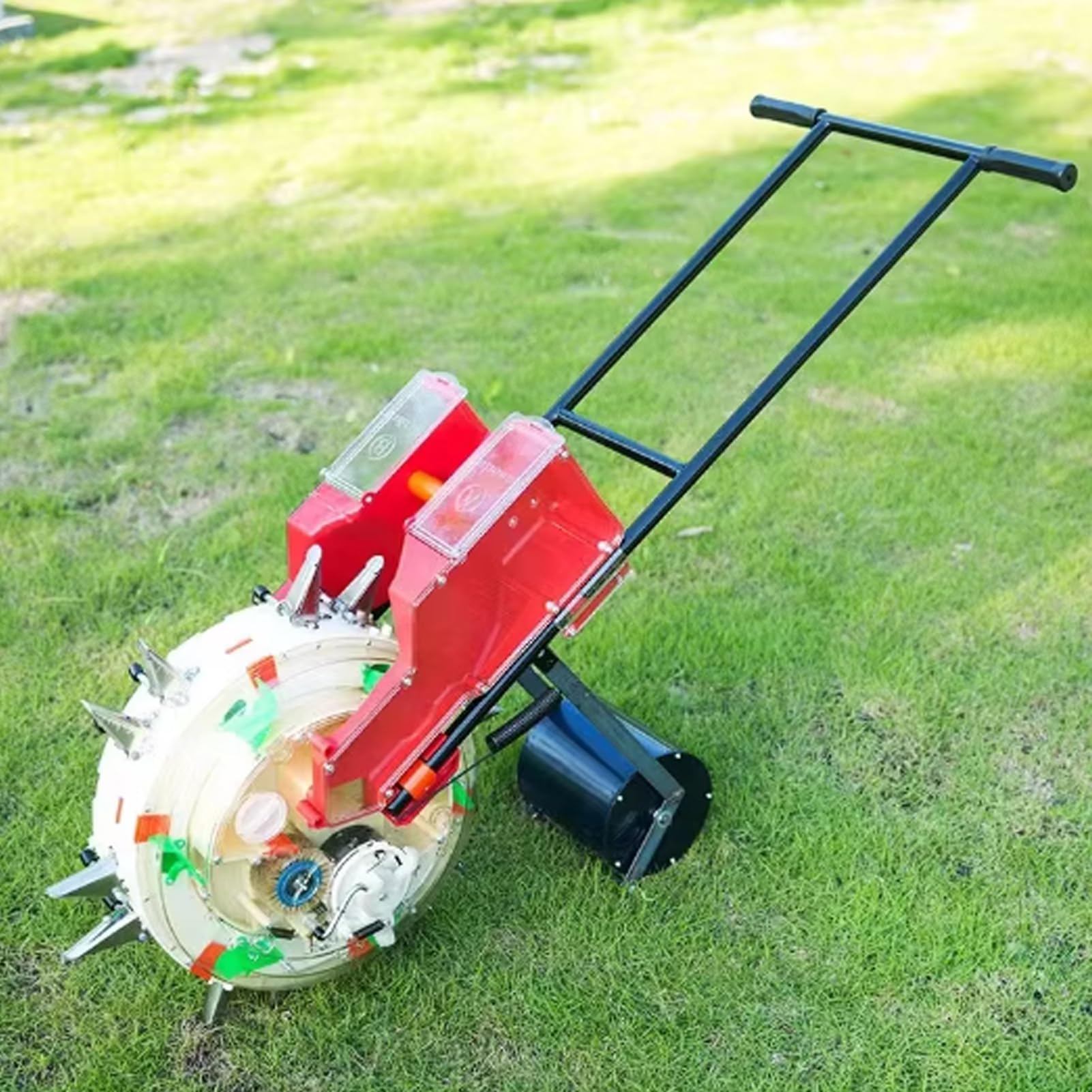 Sembradora manual para sembrar cosechas en hilera, máquina sembradora manual, aplicador de fertilizante de siembra simultánea y fertilización para plantar maíz, algodón, soja, maní (7 agujeros)