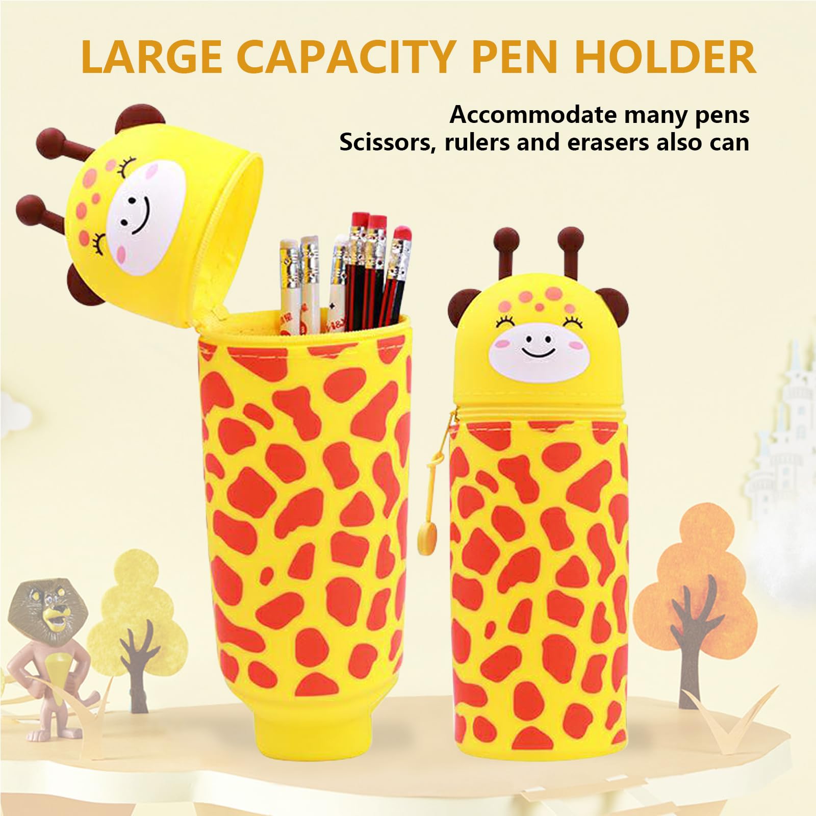 EEPLUYTY Kawaii 2 in 1 Soft Silicone School Case, Silicone Vertical Case, Silicone Zipper, Cute Cartoon DIY, Giraffe, moderne - Image 2