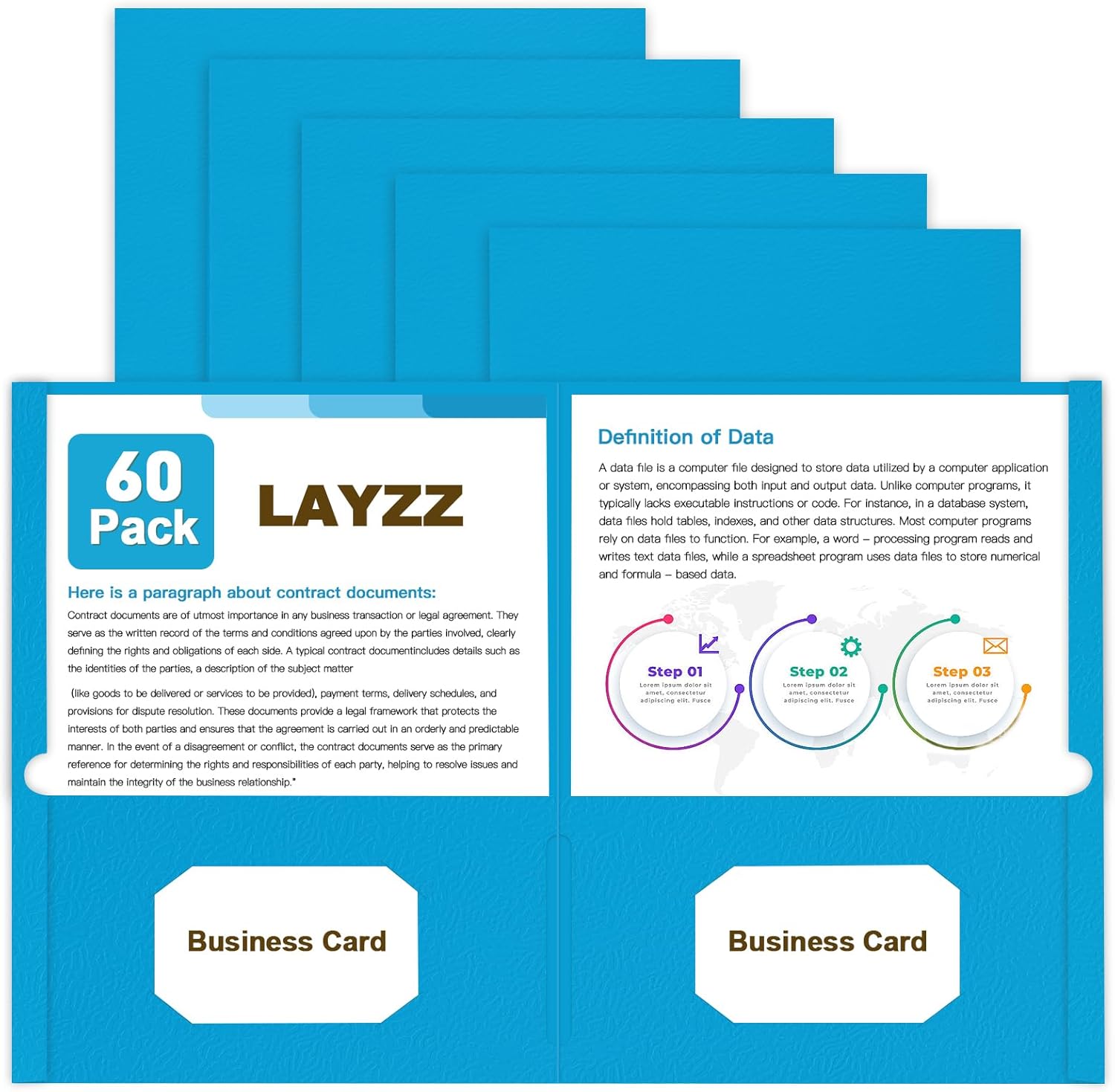 Folders with Pockets, LAYZZ 60 Pack Paper Pocket Folders, 2 Pocket File folders Fits Letter Size Paper, for School Office and Home (Light Blue)