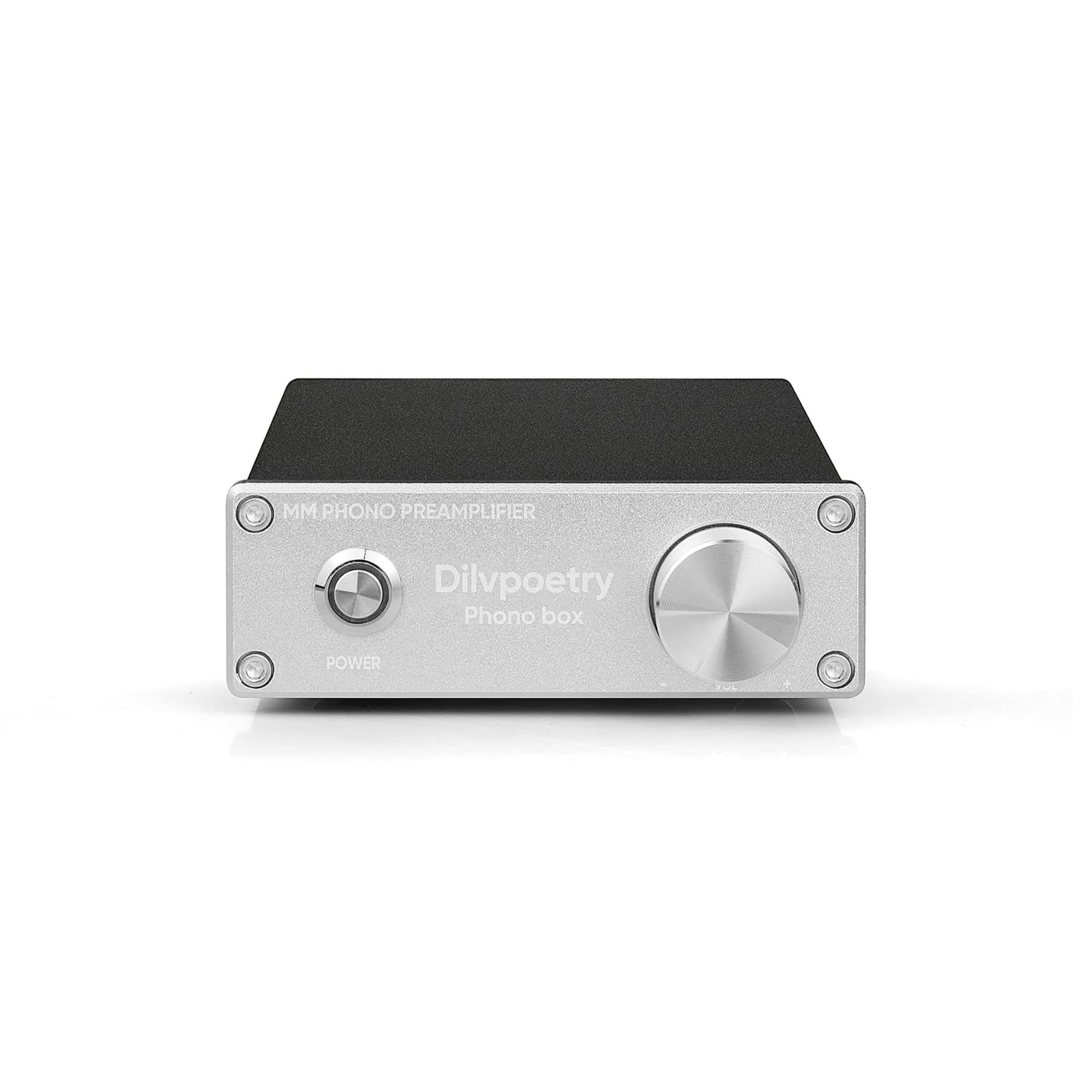 Dilvpoetry Phono Box Preamplificador mini para tocadiscos, fonógrafo, con entrada RCA, 12 V CC (plata)