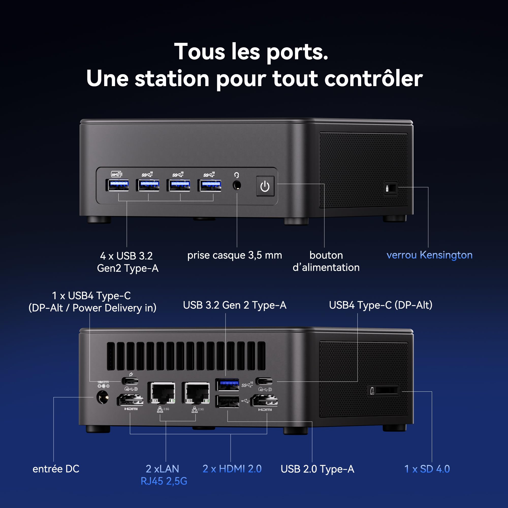 GEEKOM IT13 Max Business Mini PC avec U9-185H, 24Go LPDDR5 RAM, 500Go SSD