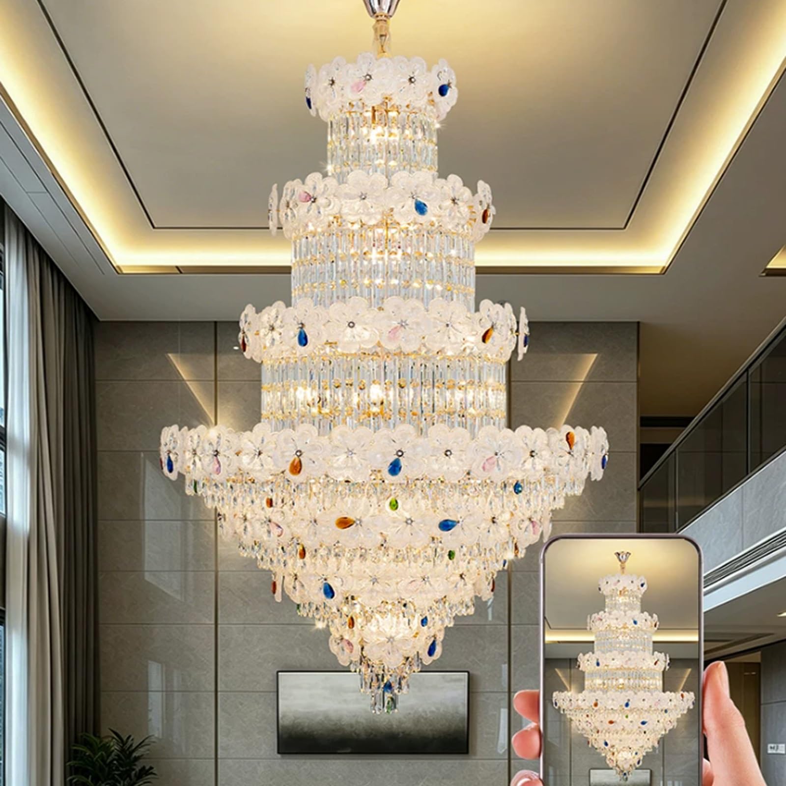 Grande Lampadario Di Cristallo For L'ingresso, Lampadario Dal Soffitto Alto