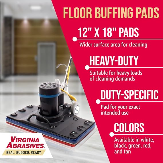Black Floor Maintenance Pads 12 x 18 x 1, Orbital Floor Machines, 5 Pack