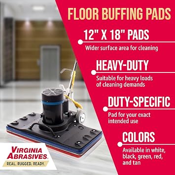 Black Floor Maintenance Pads 12 x 18 x 1, Orbital Floor Machines, 5 Pack