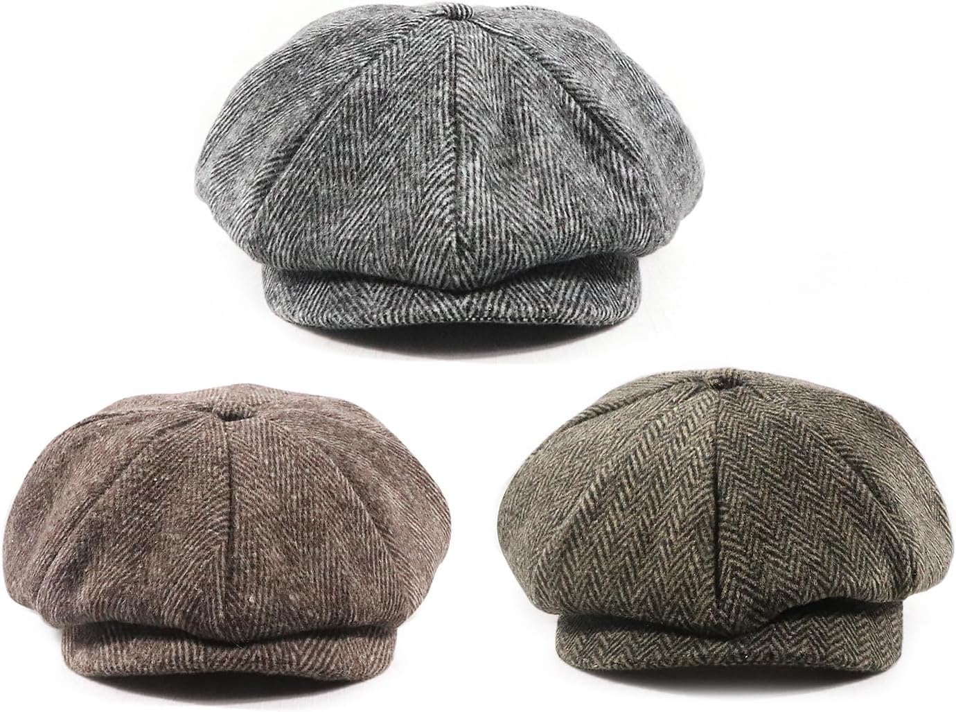 Men Women Wool Blend Newsboy Cap, 8 Panel, Herringbone Tweed, Irish Cabbie Ivy Gatsby Driving Hunting Hat - Image 7