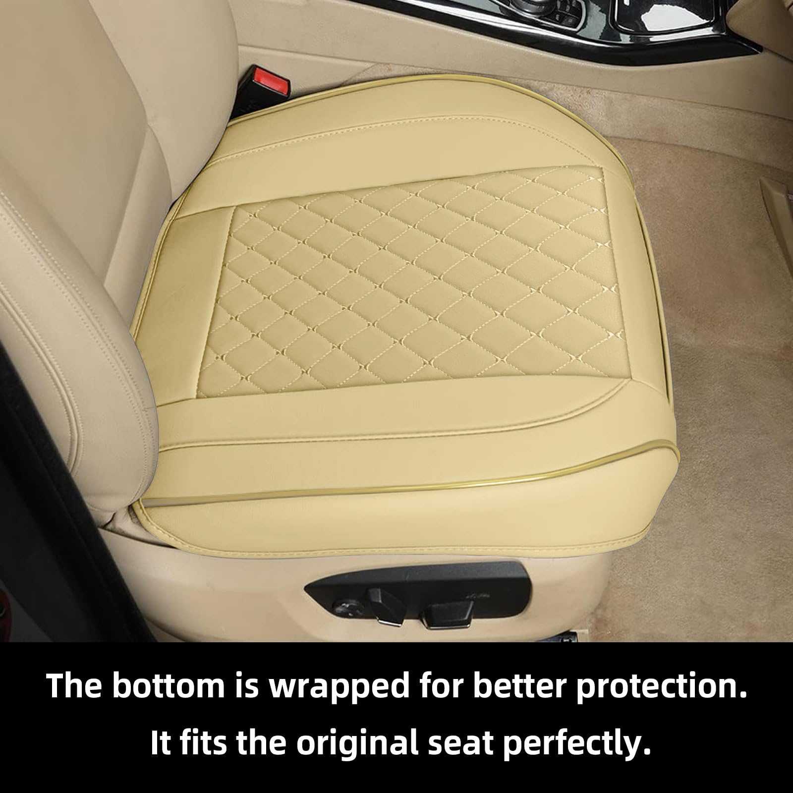 SanQing 2 pezzi di coprisedili per auto in pelle sintetica di lusso, protezioni per cuscini per sedile anteriore, compatibili con il 90% dei veicoli (berlina, SUV, camion, mini van) (BEIGE)