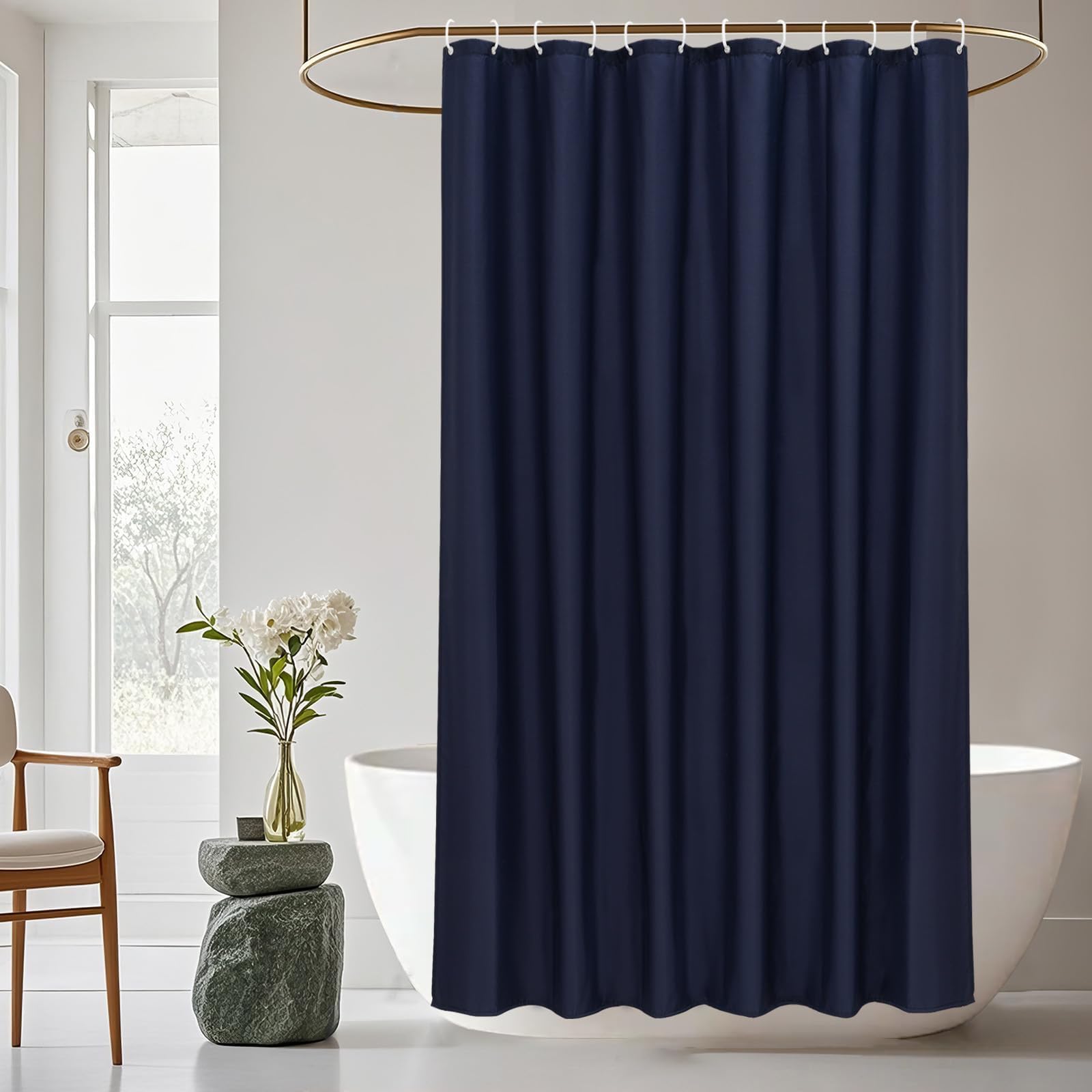 UIYIUI Navy Blue Fabric Shower Curtain 49X79in/125x200cm/WxH Minimalist Solid Color Hotel Spa Luxury Waterproof Bathroom Curtain for Home Hotel with Hooks