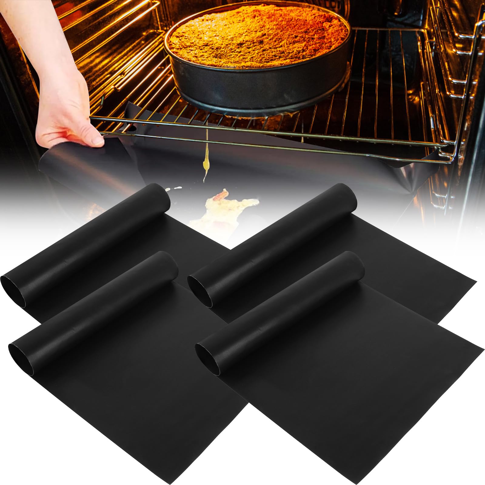 4 Pcs Oven Liners for Bottom of Oven Non-Stick Oven Protector Mat 23.6 x 15.7inch Heavy Duty Oven Rack Liners DIY Cuttable Oven Mat Washable Oven Protector Pad Reusable Oven Rack Protector Dishwasher