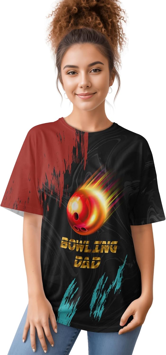 Men's Bowling Tshirt Custom Paint Stains Bowling Ball T Shirt Print Bowling Related Clothes