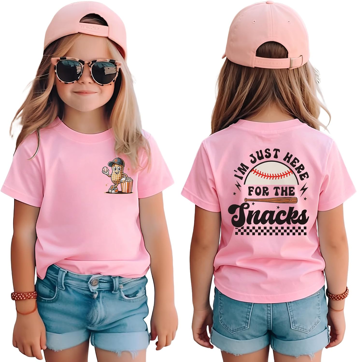 CM C&M WODRO Toddler Boy Girl Baseball Shirt I'm Just Here for The Snacks T-Shirt Kids Game Day Outfit Short Sleeve Tee Tops