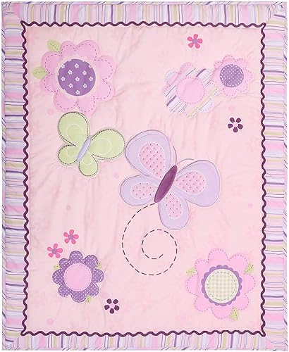 Miniatura 2 de Juego de ropa de cama para cuna de bebé, diseño de mariposa, diseño de mariposa, 6 piezas, color rosa