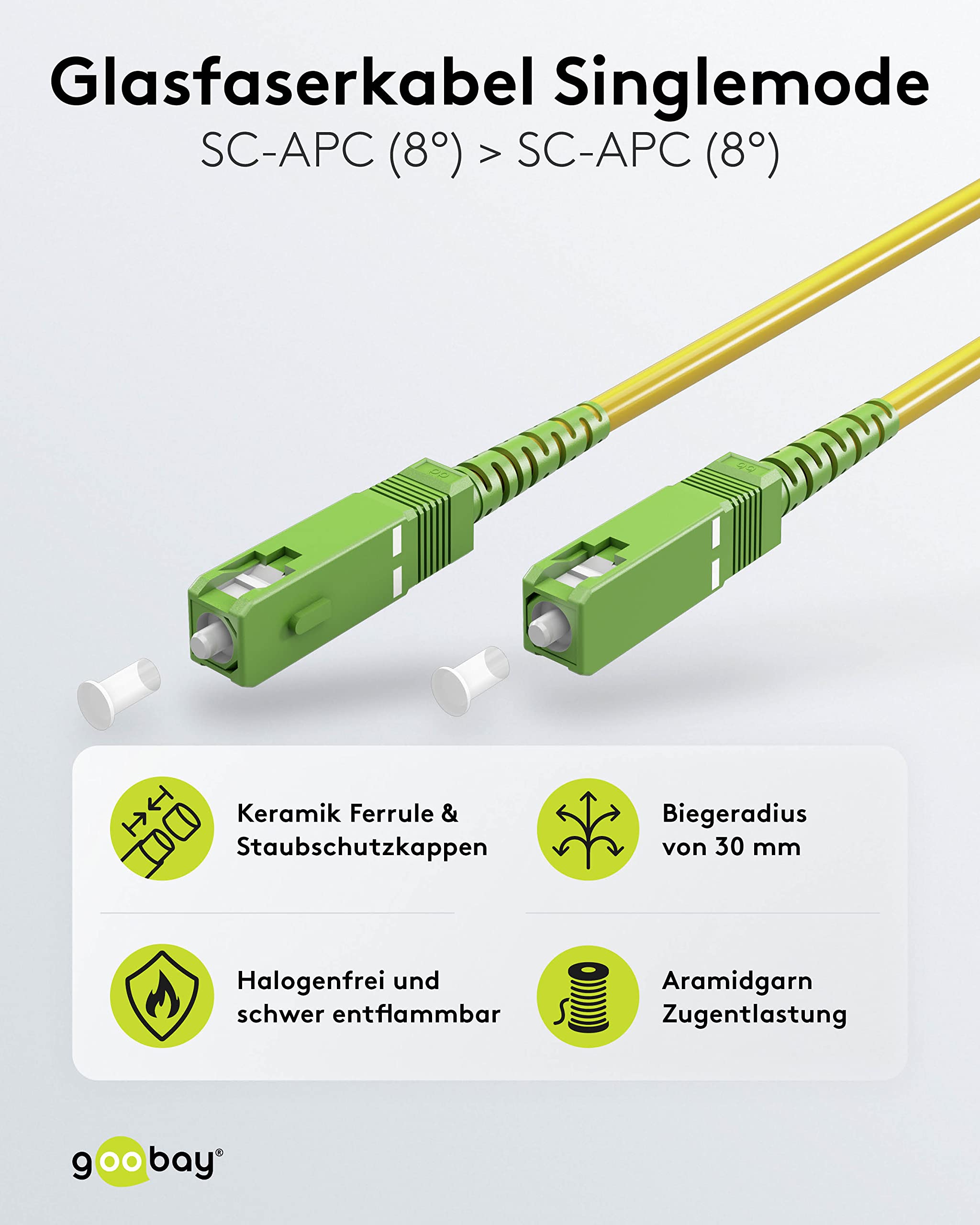 goobay 59640 - Cavo in fibra ottica (FTTH) monomodale (OS2) Simplex/SC APC (8°) maschio a SC-APC (8°) maschio/cavo onda luminosa, 3 m