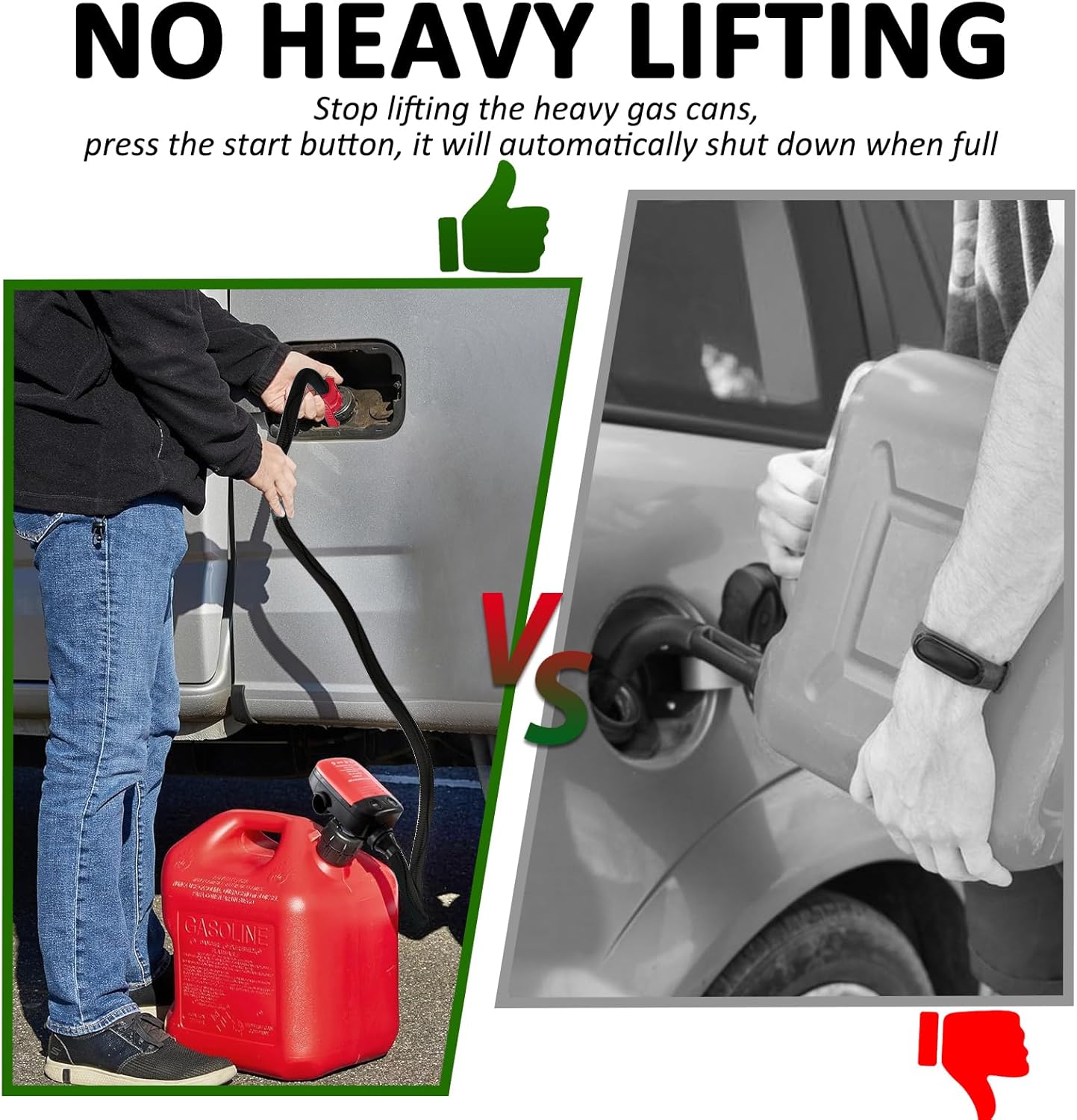 Gas Pump for Gas Can with Auto Shut Off Nozzle, 42-inch Hose AA Battery Powered Gas Can Pump, Electric Fuel Transfer Pump with 3 Adapters, Gas Pump Ideal for Gasoline, Diesel, Kerosene Transfer