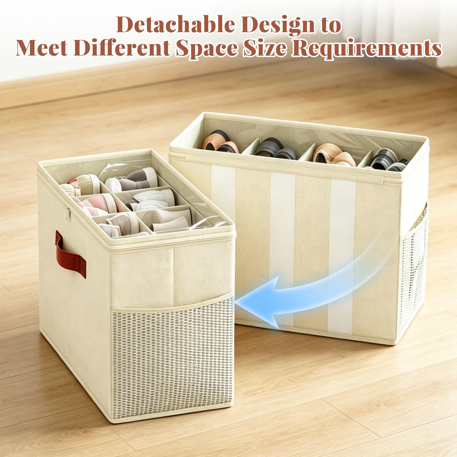 Set di 4 Organizer per Scarpe con Manici, con Doppia Cerniera | Scatole Porta Scarpe Pieghevoli in Tessuto, Contenitori per Armadi, per un Massimo di 32 Paia, con Finestra trasparente