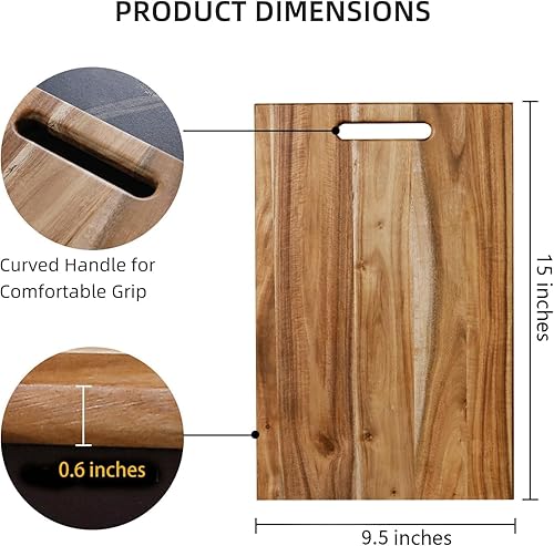 Miniatura 2 de YSTKC Tabla de cortar de madera de acacia con agarre de mano de 15 x 9.5 pulgadas, tabla de cortar reversible de madera con asa para servir