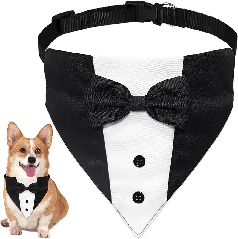 Fantasia de Terno para Cães GOYOSWA com Bandana, Coleira Ajustável e Gravata-Borboleta – Pescoço de 31,75 a 53,34 cm
