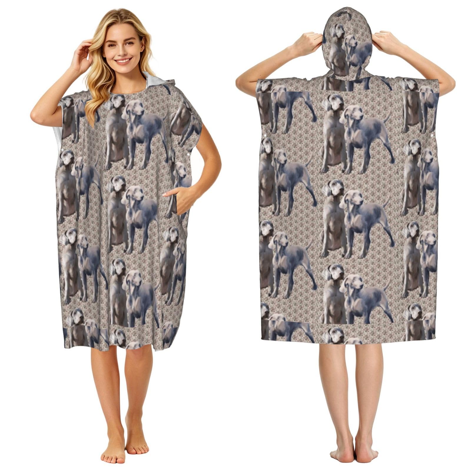 Poadnly Dog Weimaraners, Adult Hooded Beach Towel 90 x 110 cm,Changing Bath Robe, Surf Poncho Towel For Women Men