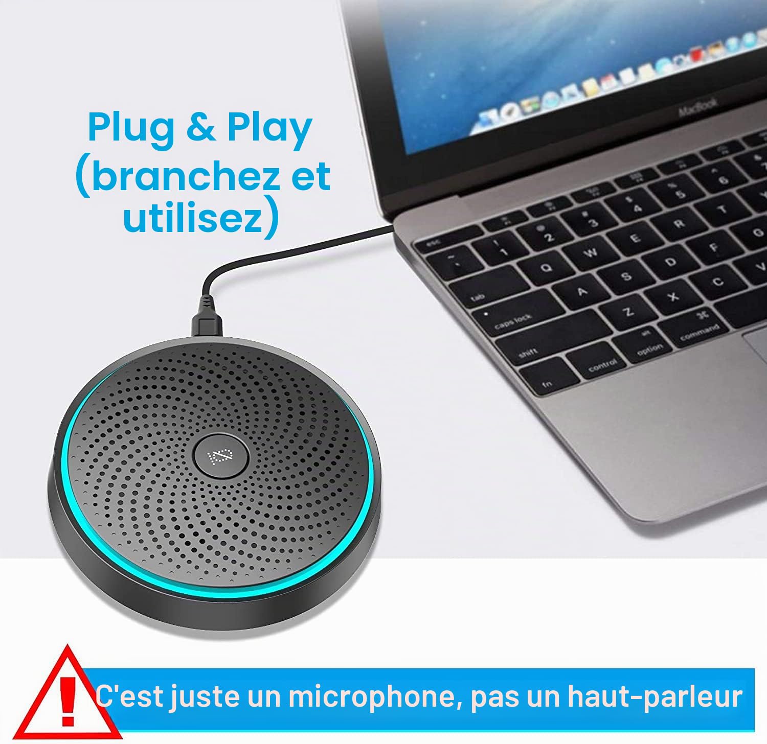 Microphone USB pour conférence vidéoconférence PC, Cours en Ligne Jeux Zoom | Plug & Play, Compatible avec Mac Windows PC, Pas un locuteur