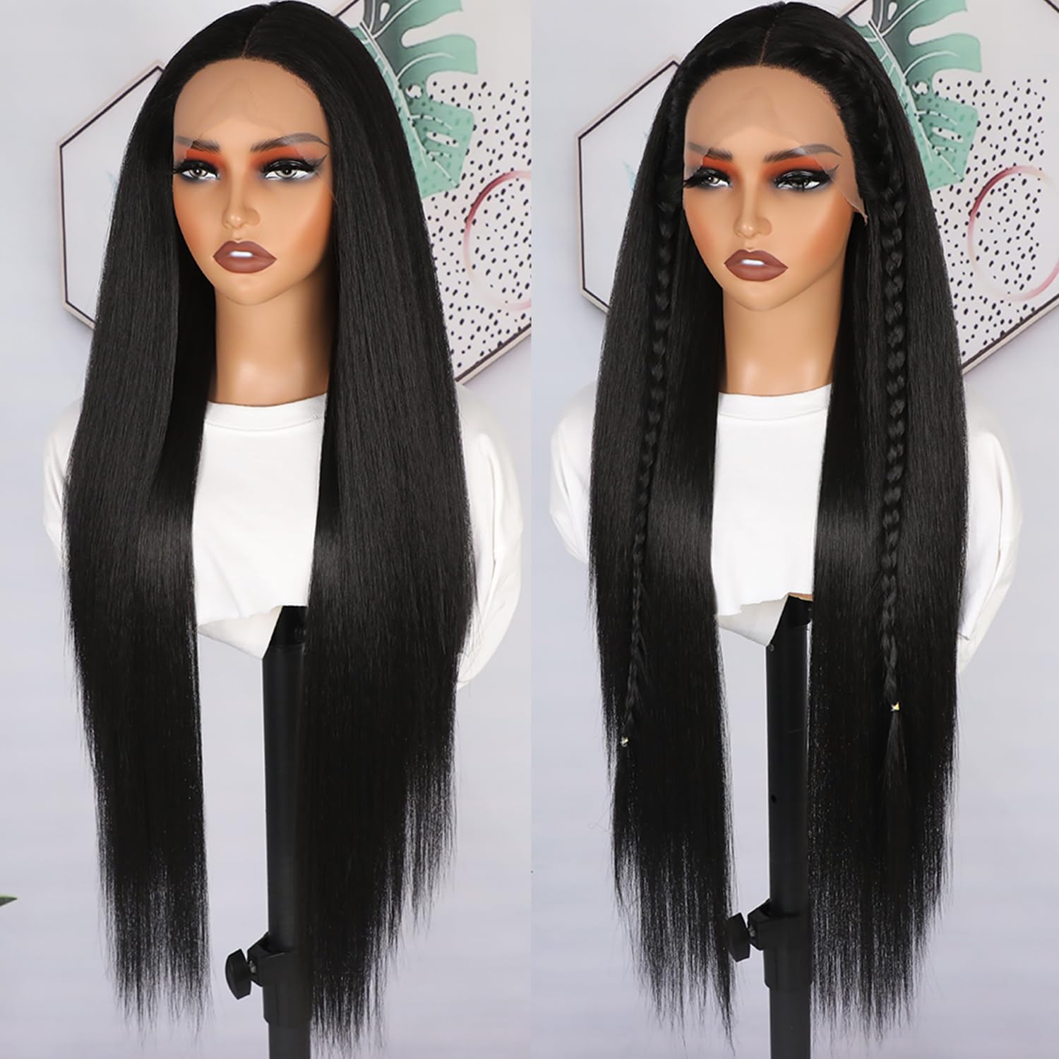 30 Inch Black Lace Front Wigs Pre-Plucked Long Straight Hair Glueless HD Lace Wigs with Baby Hair Heat Resistant Fiber Hair Synthetic Lace Front Wig for Black Women