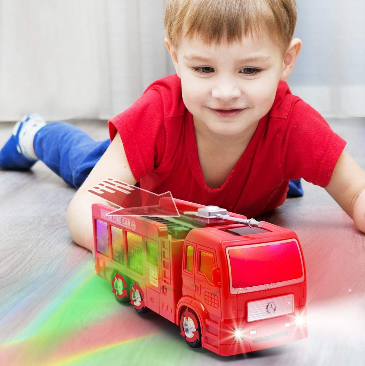 WolVol Electric Fire Truck Toy with Stunning 3D Lights and Sirens, goes Around and Changes Directions on Contact - Great Gift Toys for Kids : Toys & Games