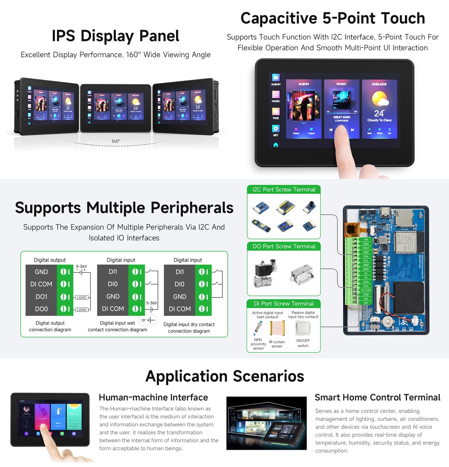 Waveshare ESP32-S3 4.3inch AI Voice Touch Display Development Board with Case, 800 x 480 Resolution, 5-Point Touch, Dual-Mic Array, Supports 2.4GHz Wi-Fi & BLE 5