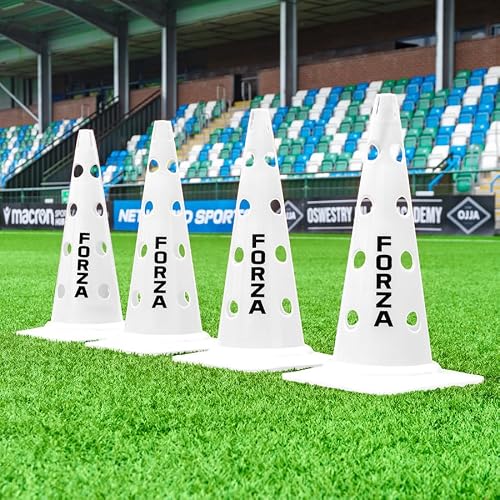 FORZA 20in Training Cones | Adjustable Hurdle System for Customizable Drills | Available in 4 Fluorescent Colors (Without Agility Poles, White, Pack of 4)