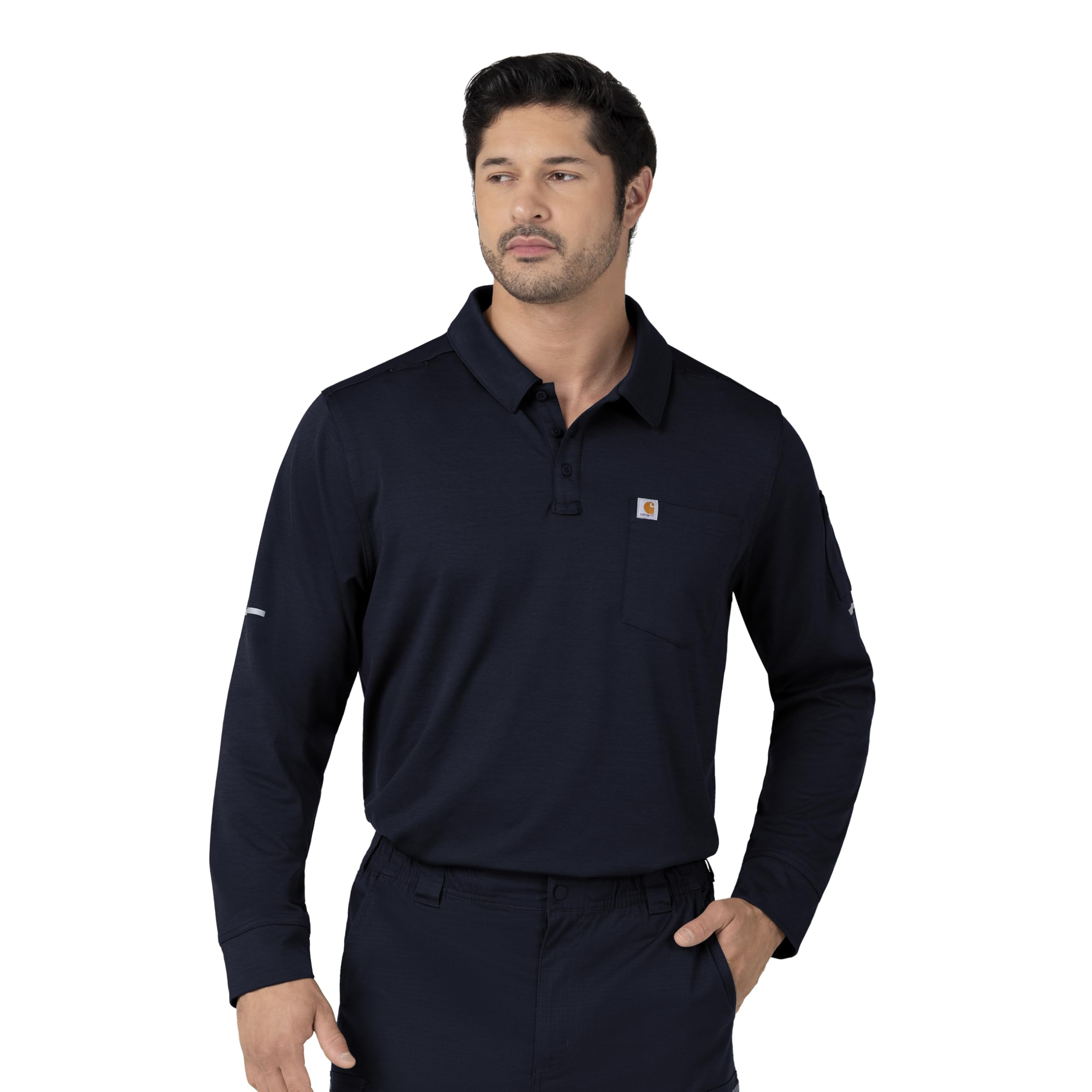 Carhartt Rugged Flex RSCU Scrubs for Men, Heavyweight Long Sleeve Polo Scrub Tops