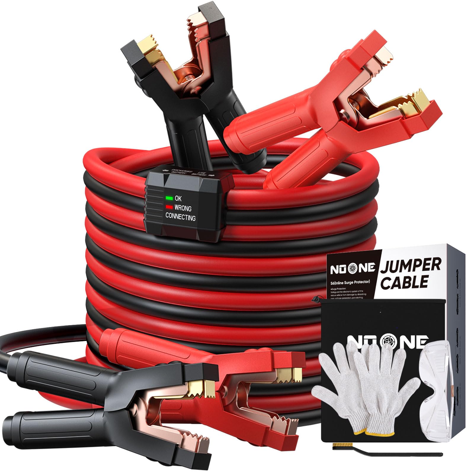 Noone 0 Gauge 25FT Heavy Duty Jumper Cables for Car Battery, 1000A Automotive Booster Cables with Reverse Polarity Protection for SUVs & Trucks, Includes Bag, Gloves, Brush & Goggles