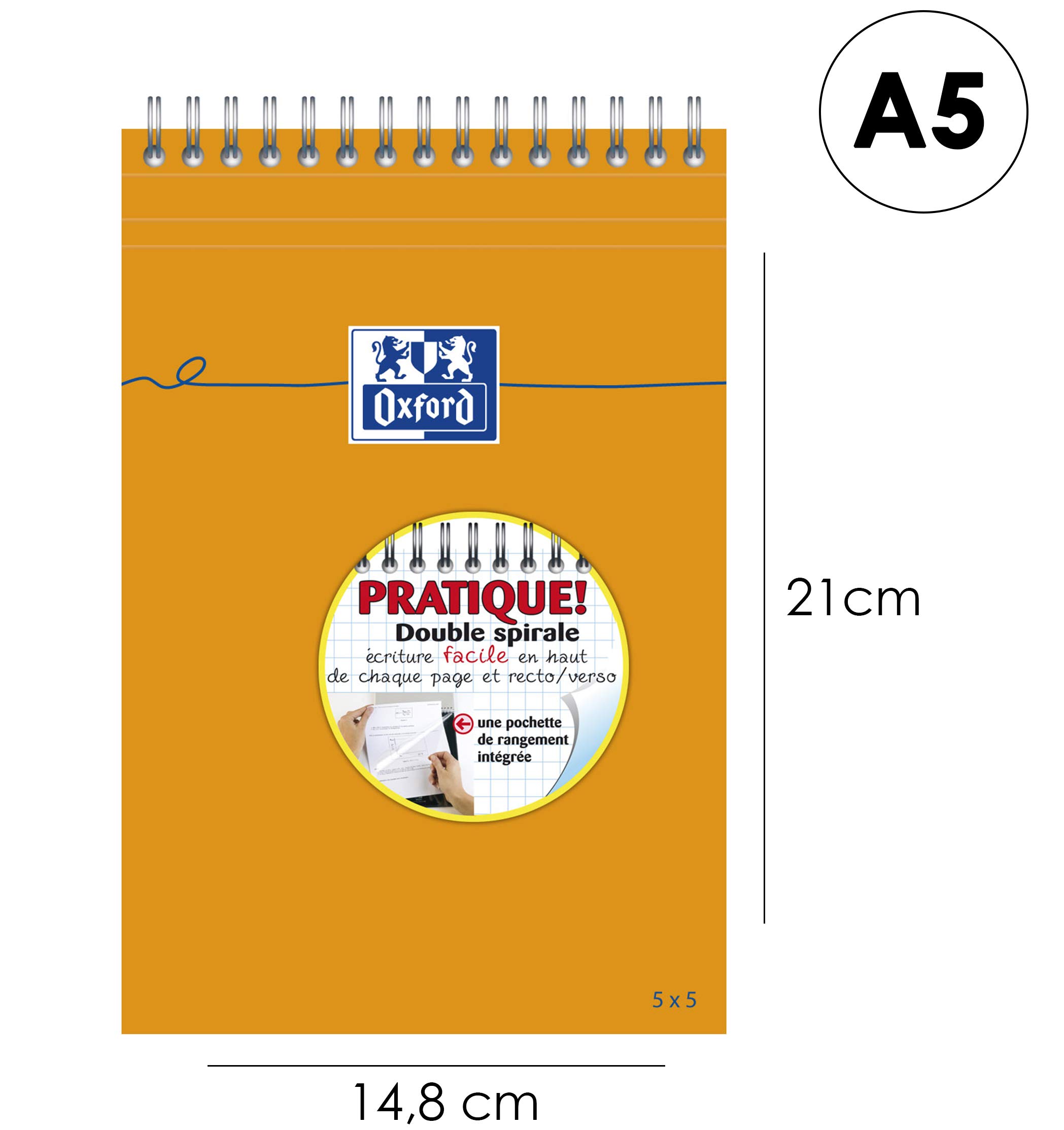 OXFORD Paquete de 10 blocs de notas A5, Cuadrados Pequeños, 160 páginas, Encuadernación completa, Cubierta de tarjeta revestida de color naranja